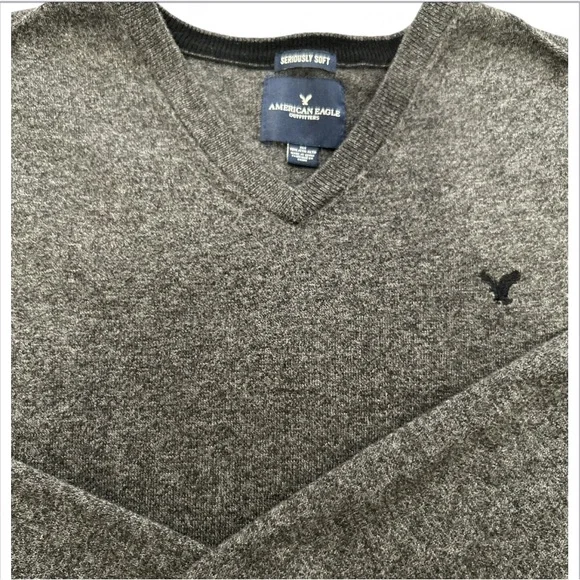 American Eagle Sweater Seriously Soft V-Neck Gray Men's XLT - Picture 2 of 5